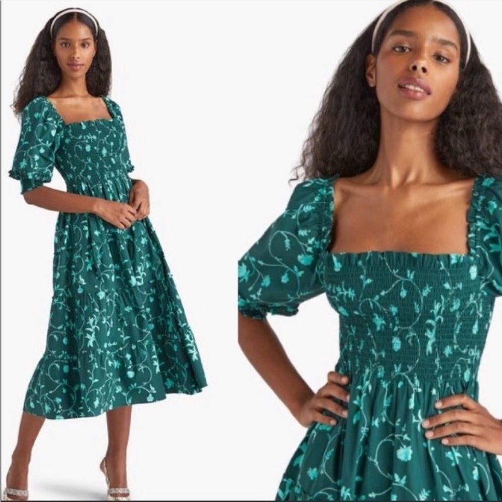 Hill House Teal Floral Midi Dress
